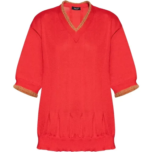 Roter V-Ausschnitt Kurzarm-Pullover , Damen, Größe: L - Undercover - Modalova