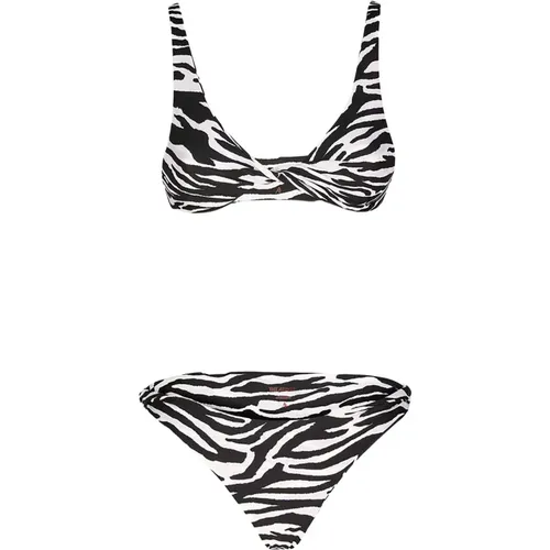 Zebra Print Lycra Bikini , female, Sizes: L, M - The Attico - Modalova