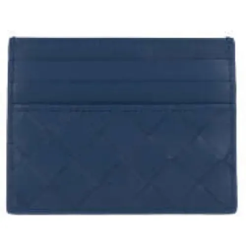 Blaue Leder Intrecciato Kreditkartenbrieftasche - Bottega Veneta - Modalova