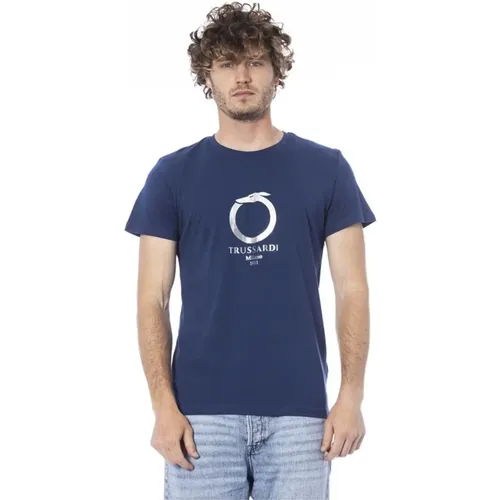 Blau Logo Print Crew Neck T-Shirt - Trussardi - Modalova