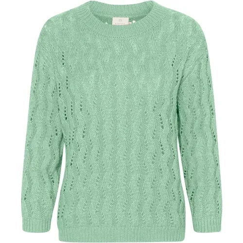 Grüner Strickpullover mit Lochmuster - Kaffe - Modalova