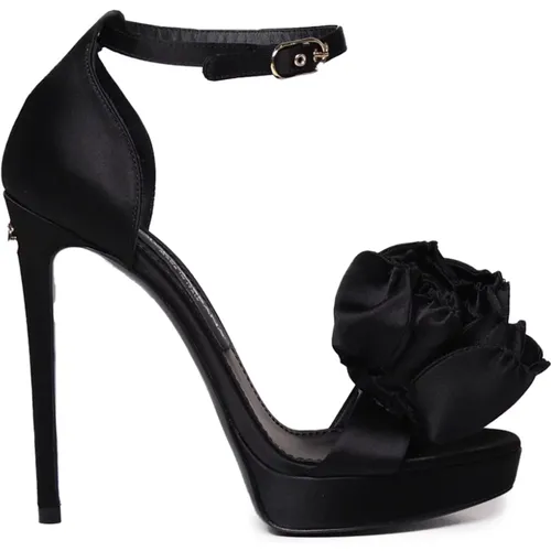 Satin Platform Sandals with Flower Detail , female, Sizes: 7 UK, 6 1/2 UK, 6 UK, 5 UK - Dolce & Gabbana - Modalova