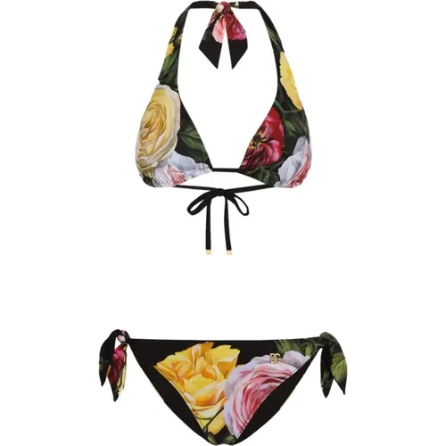 Peonies Print Bikini Set with Pouch , female, Sizes: M, 2XS, XS, S - Dolce & Gabbana - Modalova