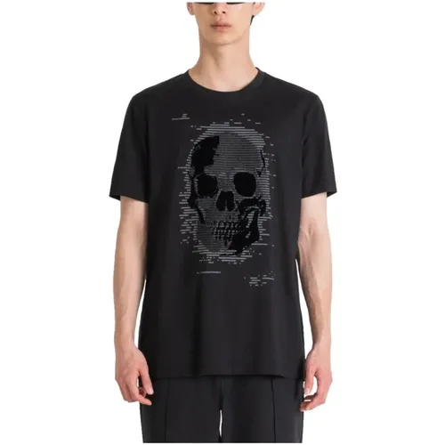 T-Shirt mit Totenkopfdruck aus Baumwolle , Herren, Größe: L - Antony Morato - Modalova