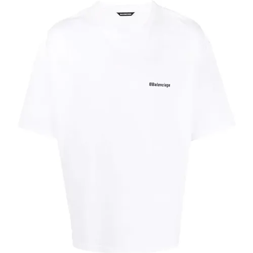 Weißes Logo besticktes T-Shirt - Balenciaga - Modalova