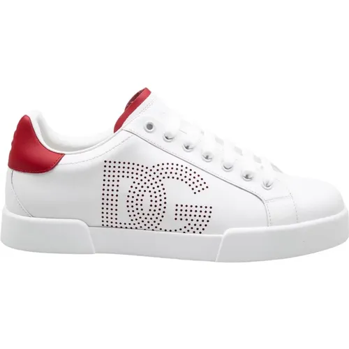 Weiße/Rote Leder Sneakers Portofino Linie , Herren, Größe: 41 EU - Dolce & Gabbana - Modalova