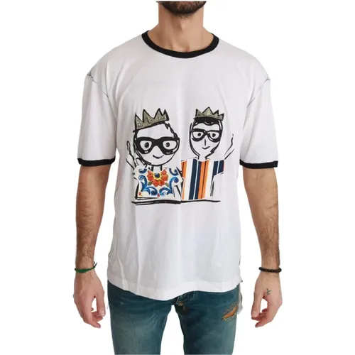 Weißes Herren Print Baumwoll T-Shirt - Dolce & Gabbana - Modalova