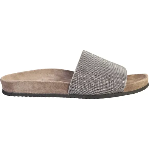 Grey Leather Sandals Open Toe Slip-On , female, Sizes: 7 UK, 5 UK, 3 UK - BRUNELLO CUCINELLI - Modalova