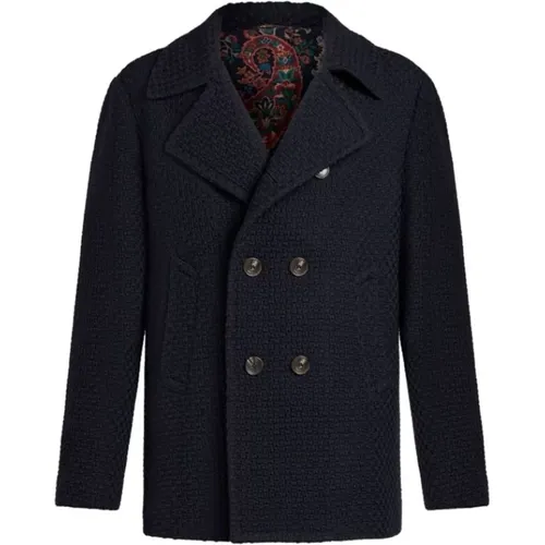 Navy Wool Double-Breasted Coat , male, Sizes: M, L - ETRO - Modalova