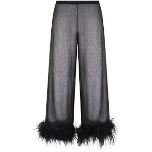 Wide Leg Trousers with Feather Detail , female, Sizes: M, S - Oseree - Modalova