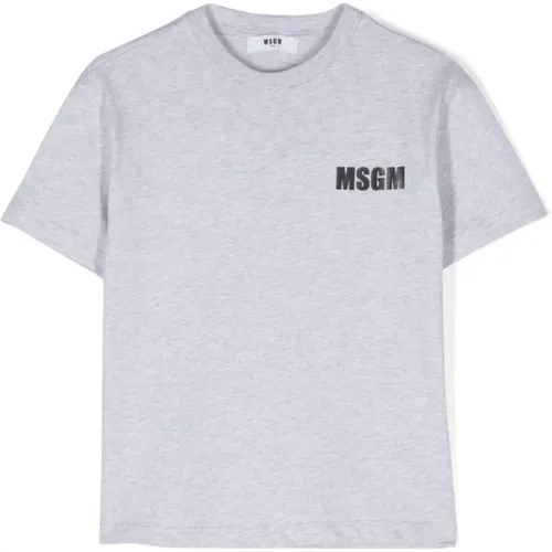 Graues Jersey-Logo-Print-T-Shirt - MSGM - Modalova