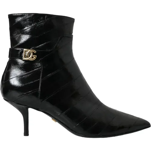 Schwarze Lackleder Stiefeletten - Dolce & Gabbana - Modalova