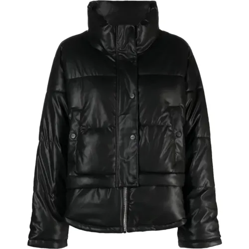 Schwarze PU Puffer Daunenjacke , Damen, Größe: XL - DKNY - Modalova