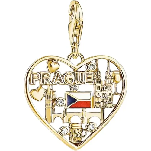 Gold Heart Praga Charm Pendant , female, Sizes: ONE SIZE - Thomas Sabo - Modalova
