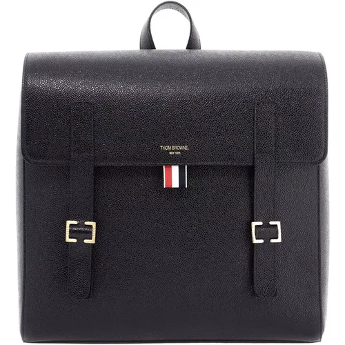 Hammered Leather Briefcase with Tricolor Tab , male, Sizes: ONE SIZE - Thom Browne - Modalova