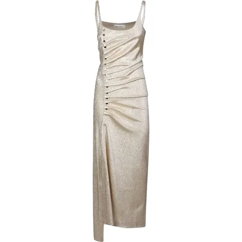 Glamouröses Lurex-Drapiertes Kleid mit Knopfdetail , Damen, Größe: 2XS - Paco Rabanne - Modalova