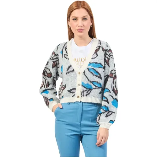 Weißer Blumen Jacquard Cardigan Pullover - Gaudi - Modalova