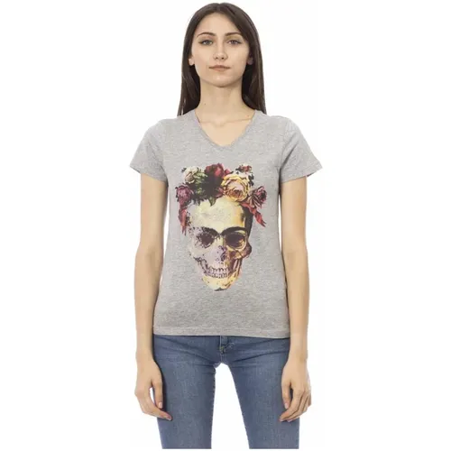 V-Neck Tee with Eye-Catching Front Print , female, Sizes: L, XS, 2XL, XL, S, M - Trussardi - Modalova