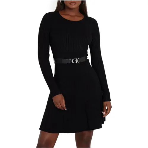 Elegantes Schwarzes Kleid mit Spitzen-Details , Damen, Größe: L - Guess - Modalova