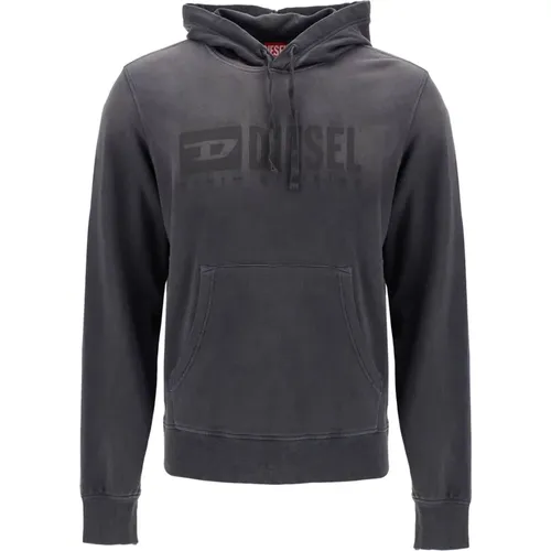 Verblasster Logo Hoodie mit Kängurutasche , Herren, Größe: S - Diesel - Modalova