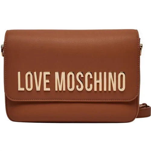 Braune Schultertasche mit Klappenverschluss , Damen, Größe: ONE Size - Love Moschino - Modalova