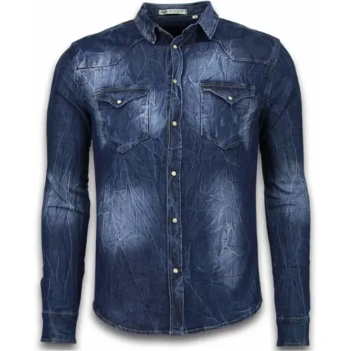 Taillierte Denim-Hemd - Dunkles Denim-Hemd - 9812B , Herren, Größe: XS - Enos - Modalova