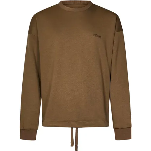 Brauner Pullover mit Logo-Stickerei - Ermenegildo Zegna - Modalova