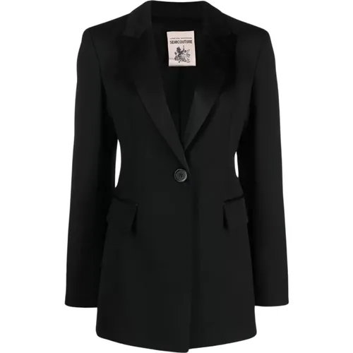 Single-breasted Smoking Jacket with Peak Lapels and Flap Pockets in Combed Wool , female, Sizes: 2XS - Semicouture - Modalova