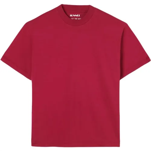 Rumba Rotes Baumwoll-T-Shirt mit Bügellogo - Sunnei - Modalova
