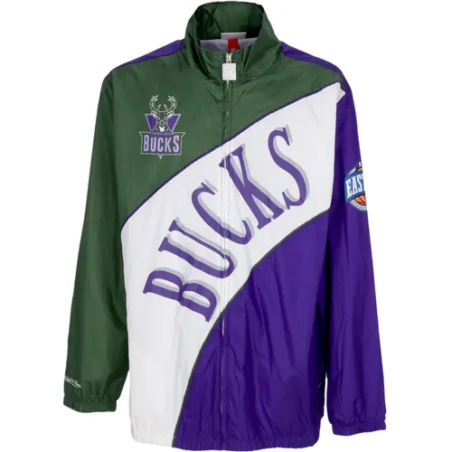 NBA Bogenförmiger Retro Windbreaker Jacke , Herren, Größe: S - Mitchell & Ness - Modalova