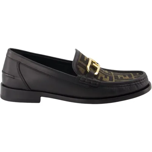 Leather Slip-On Loafers with Metal Detail , male, Sizes: 6 UK, 7 UK, 9 UK, 8 UK, 10 UK - Fendi - Modalova