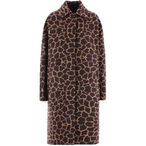 Beige and Giraffe Print Wool Coat , female, Sizes: XS, 2XS - Max Mara - Modalova