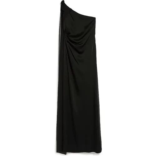 Langes Ein-Schulter-Kleid aus Schwarzem Satin , Damen, Größe: M - Max Mara - Modalova