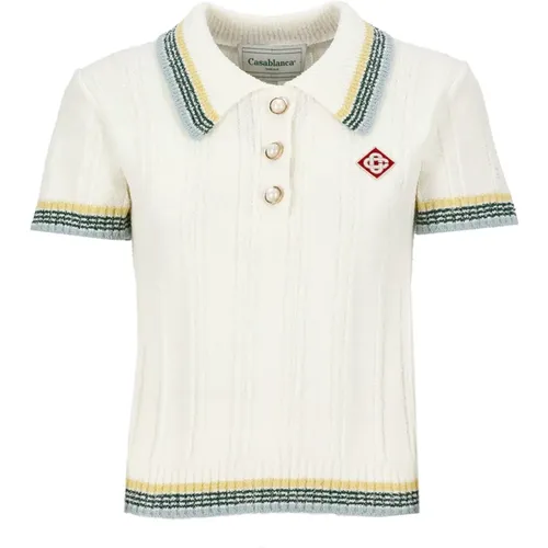 Ivory Polo with Logo Patch and Contrasting Bands , female, Sizes: S - Casablanca - Modalova