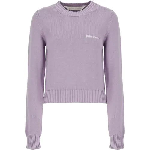 Lilac Cotton Crewneck Sweatshirt Embroidered Logo , female, Sizes: L - Palm Angels - Modalova