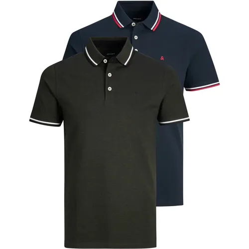 Gestreiftes Kragen Poloshirt 2er Pack , Herren, Größe: 2XL - jack & jones - Modalova