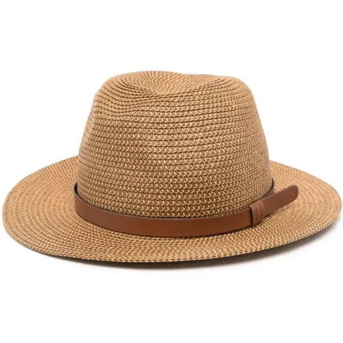 Hats,Brauner Leder Woven Bicolor Hut,Zweifarbig Geflochtener Hut - Emporio Armani - Modalova