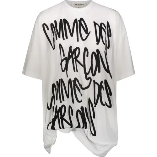 Warped Hem Logo Print T-shirt , female, Sizes: XS, M, S - Comme des Garçons - Modalova