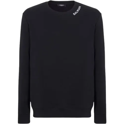 Bestickter Pullover, Schwarz, Rundhals - Balmain - Modalova