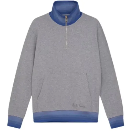 Grey Zip-Neck Sweatshirt, Cotton, Machine Washable , male, Sizes: M, L, S - Paul Smith - Modalova