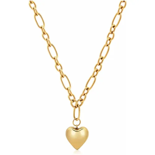 Womens Gold Cable Choker with Chunky Heart Pendant , female, Sizes: 3XS/2XS - Nialaya - Modalova