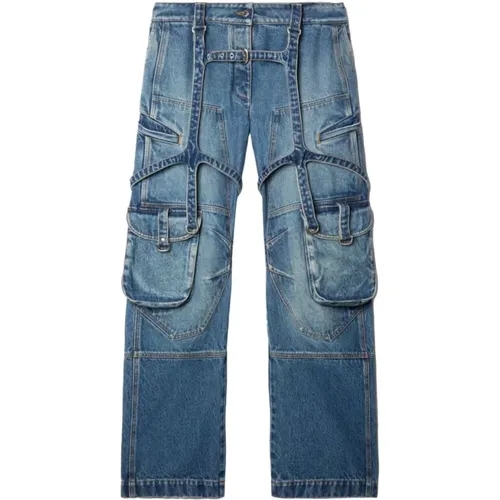 Indigo Blaue Jeans mit Weitem Bein - Off White - Modalova