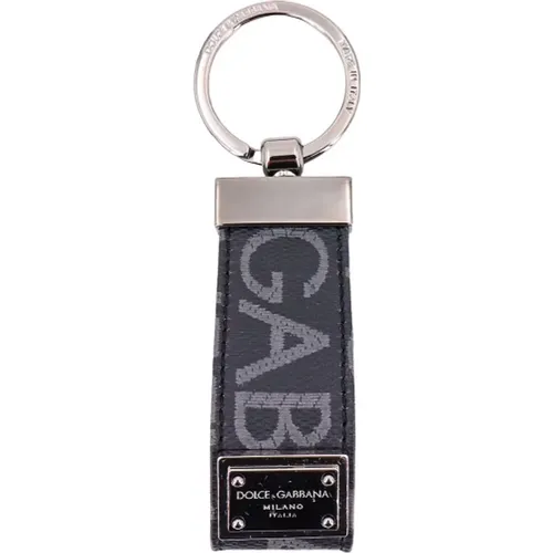 Black Coated Canvas Keychain with Logo , male, Sizes: ONE SIZE - Dolce & Gabbana - Modalova