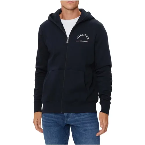 Herren Zip Hoodie mit Logo-Schriftzug , Herren, Größe: 2XL - Tommy Hilfiger - Modalova