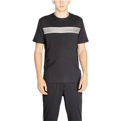 Schwarzes Print Rundhals T-shirt , Herren, Größe: M - Calvin Klein - Modalova