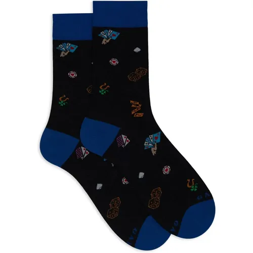 Kurze graue Baumwollsocken für Herren mit Karten- und Würfelmotiv - Gallo - Modalova