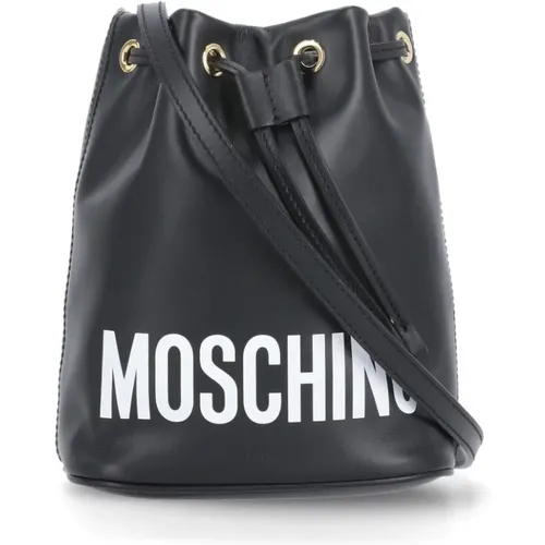 Schwarze Leder Bucket Bag mit Verstellbarem Griff und Schulterriemen - Moschino - Modalova