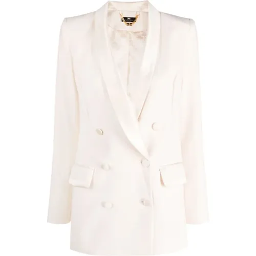 Double-breasted Jacket with Satin Details , female, Sizes: S - Elisabetta Franchi - Modalova