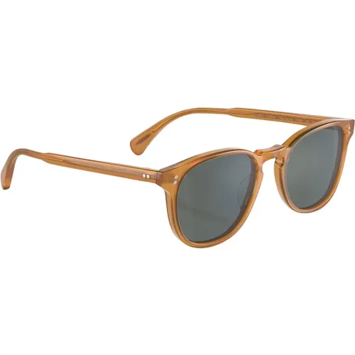 Round Transparent Amber Sunglasses with Blue Lenses , male, Sizes: 51 MM - Oliver Peoples - Modalova
