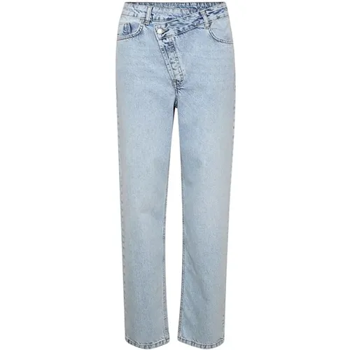 Asymmetrischer Verschluss Weite Bein Jeans Hellblau - My Essential Wardrobe - Modalova